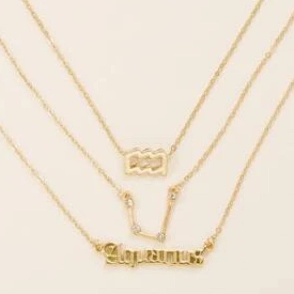 3pc Aquarius Zodiac Golden Necklaces - Picture 3 of 3